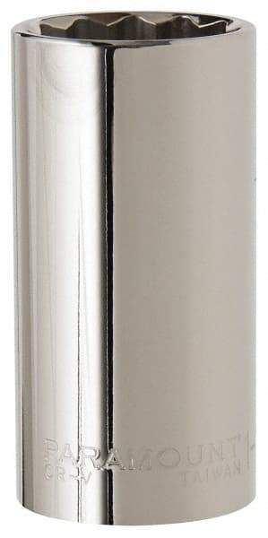 Paramount - 1-1/8", 1/2" Drive, Deep Hand Socket - 12 Points, 3-3/32" OAL, Steel, Chrome Finish - Exact Tool & Supply