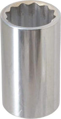 Paramount - 1-1/4", 1/2" Drive, Deep Hand Socket - 12 Points, 3-1/4" OAL, Steel, Chrome Finish - Exact Tool & Supply