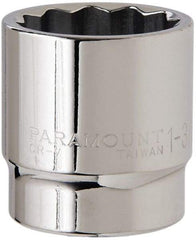 Paramount - 1-3/8", 1/2" Drive, Standard Hand Socket - 12 Points, 1-1/2" OAL, Steel, Chrome Finish - Exact Tool & Supply