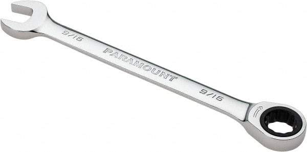 Paramount - 9/16" 12 Point Ratcheting Combination Wrench - 7-1/2" OAL, Chrome Vanadium Steel, Polished Finish - Exact Tool & Supply