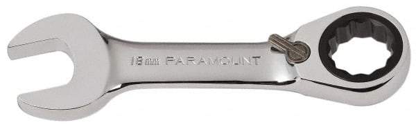 Paramount - 18mm 12 Point Combination Wrench - 15° Head Angle, 5-5/32" OAL, Chrome Vanadium Steel, Polished Finish - Exact Tool & Supply