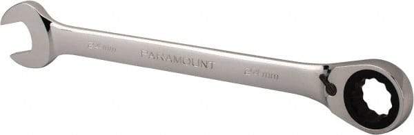 Paramount - 24mm 12 Point Combination Wrench - 15° Head Angle, 12-5/8" OAL, Chrome Vanadium Steel, Polished Finish - Exact Tool & Supply