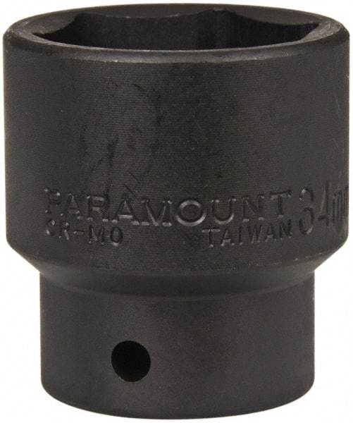 Paramount - 1/2" Drive 34mm Standard Impact Socket - 6 Points, 2" OAL - Exact Tool & Supply
