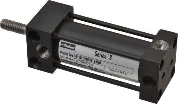 Parker - 2" Stroke x 1" Bore Double Acting Air Cylinder - 1/8 Port, 5/16-18 Rod Thread, 200 Max psi, -10 to 165°F - Exact Tool & Supply