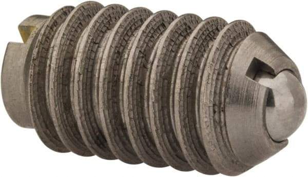 Gibraltar - 5/16-18, 0.156" Ball Diam, 37/64" Body Length, 0.04" Max Ball Reach, Threaded Ball Plunger - Stainless Steel Body, Stainless Steel Ball, 6 Lb Initial End Force, 17 Lb Final End Force, Locking Element - Exact Tool & Supply