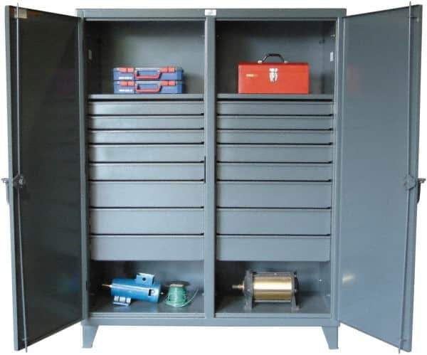 Strong Hold - 2 Shelf 16 Bin Locking Storage Cabinet - Steel, 60" Wide x 24" Deep x 78" High, Dark Gray - Exact Tool & Supply