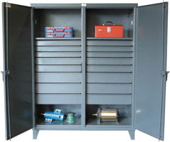 Strong Hold - 2 Shelf 16 Bin Locking Storage Cabinet - Steel, 60" Wide x 24" Deep x 78" High, Dark Gray - Exact Tool & Supply