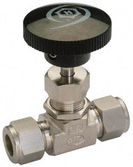 Ham-Let - 10" Pipe, 5,000 Max psi, 316 Grade Stainless Steel, Inline Stem Regulating Instrumentation Needle Valve - Compression x Compression End Connections, Swaglok SS-1RS10MM - Exact Tool & Supply