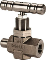 Ham-Let - 5,000 Max psi, 1/4" Pipe, 316 Grade Stainless Steel, Inline Soft Seat Instrumentation Needle Valve - MNPT x FNPT End Connections, Swaglok SS-1KM4-F4-SH - Exact Tool & Supply