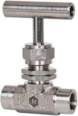 Ham-Let - 5,000 Max psi, 1/8" Pipe, 316 Grade Stainless Steel, Inline Stem Vee Instrumentation Needle Valve - FNPT x FNPT End Connections, Swaglok SS-OVF2-SH - Exact Tool & Supply