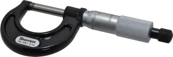 Starrett - 0 to 1" Range, 0.001" Graduation, Mechanical Outside Micrometer - Ratchet Stop Thimble, Accurate to 0.0001" - Exact Tool & Supply