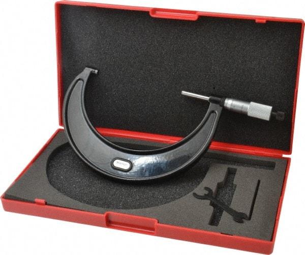 Starrett - 4 to 5" Range, 0.001" Graduation, Mechanical Outside Micrometer - Ratchet Stop Thimble, Accurate to 0.00015" - Exact Tool & Supply
