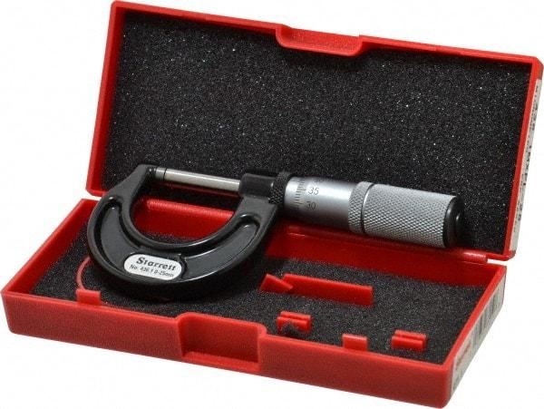 Starrett - 0 to 25mm Range, 0.01mm Graduation, Mechanical Outside Micrometer - Friction Thimble, Accurate to 0.002mm - Exact Tool & Supply