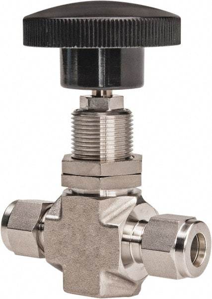 Ham-Let - 5,000 Max psi, 3/8" Pipe, 316 Grade Stainless Steel, Inline Stem Regulating Instrumentation Needle Valve - Compression x Compression End Connections - Exact Tool & Supply