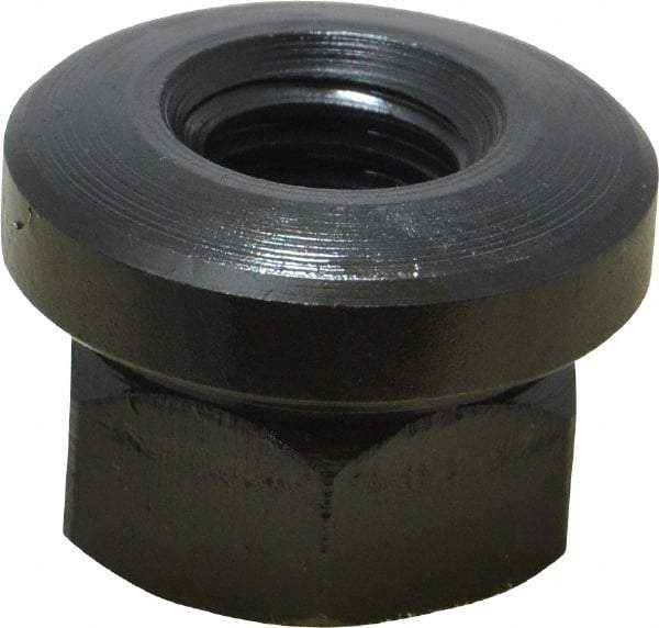 Gibraltar - 1/2-13 Steel Black Oxide Spherical Flange Nut - Grade 12L14, 11/16" High, 1-1/8" Diam x 3/16" High Flange, 1-1/2" Radius - Exact Tool & Supply