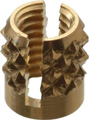 E-Z LOK - M3x0.50 Metric Coarse Brass Flush Press Fit Threaded Insert for Plastic - 3/16" OAL, 0.166" Insert Diam, 5/32" Hole Diam, 5/32" Drill - Exact Tool & Supply