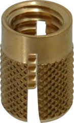 E-Z LOK - 3/8-16 UNC Brass Flush Press Fit Threaded Insert for Plastic - 5/8" OAL, 0.451" Insert Diam, 7/16" Hole Diam, 7/16" Drill - Exact Tool & Supply