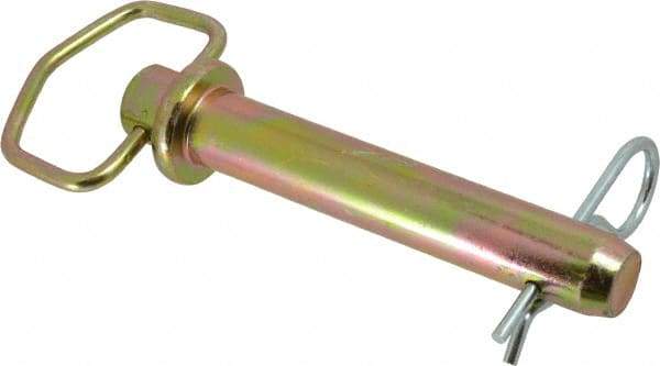 Made in USA - 1" Pin Diam, 5-3/4" Long, Zinc Plated Steel Pull Ring Hitch Pin - 4-3/4" Usable Length - Exact Tool & Supply