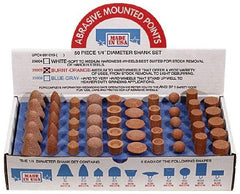 Made in USA - 50 Piece Aluminum Oxide Vitrified Mounted Stone Abrasive Point Set - Includes Shapes A4, A12, A14, A21, A32, A37, A39, A40, W206 & W218 - Exact Tool & Supply