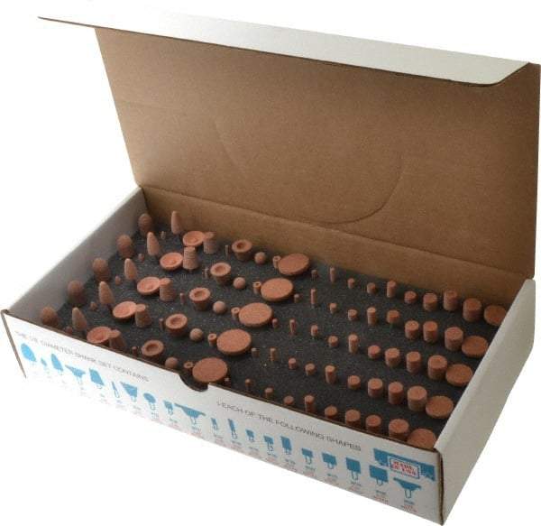 Made in USA - 100 Piece Aluminum Oxide Vitrified Mounted Stone Abrasive Point Set - Includes Shapes B42, B45, B52, B81, B91, B97, B102, B122, B136, W144, W146, W152, W160, W163, W167, W175, W176, W185, W200 & W215 - Exact Tool & Supply