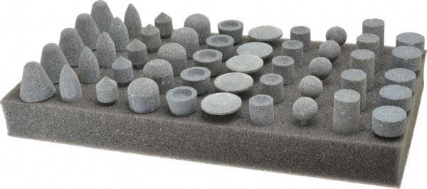 Made in USA - 50 Piece Aluminum Oxide Vitrified Mounted Stone Abrasive Point Set - Includes Shapes A4, A12, A14, A21, A32, A37, A39, A40, W206 & W218 - Exact Tool & Supply