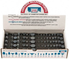 Made in USA - 100 Piece Aluminum Oxide Vitrified Mounted Stone Abrasive Point Set - Includes Shapes B42, B45, B52, B81, B91, B97, B102, B122, B136, W144, W146, W152, W160, W163, W167, W175, W176, W185, W200 & W215 - Exact Tool & Supply