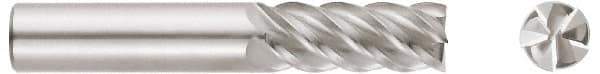Niagara Cutter - 1/2", 3-1/8" LOC, 1/2" Shank Diam, 6" OAL, 5 Flute, Solid Carbide Square End Mill - Single End, TiAlN Finish, Spiral Flute, 45° Helix, Centercutting, Right Hand Cut, Right Hand Flute, Series S545 - Exact Tool & Supply