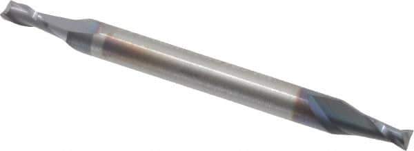 Niagara Cutter - 5/64", 1/8" LOC, 1/8" Shank Diam, 1-1/2" OAL, 2 Flute, Solid Carbide Square End Mill - Double End, TiAlN Finish, Spiral Flute, 30° Helix, Centercutting, Right Hand Cut, Right Hand Flute, Series CSD230 - Exact Tool & Supply