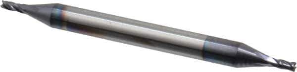 Niagara Cutter - 3/64", 3/32" LOC, 1/8" Shank Diam, 1-1/2" OAL, 4 Flute, Solid Carbide Square End Mill - Double End, TiAlN Finish, Spiral Flute, 30° Helix, Centercutting, Right Hand Cut, Right Hand Flute, Series CSD430 - Exact Tool & Supply