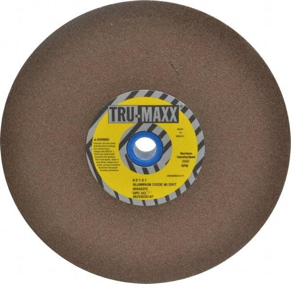 Tru-Maxx - 80 Grit Aluminum Oxide Bench & Pedestal Grinding Wheel - 8" Diam x 1" Hole x 1" Thick, 3600 Max RPM, O Hardness, Medium Grade , Vitrified Bond - Exact Tool & Supply