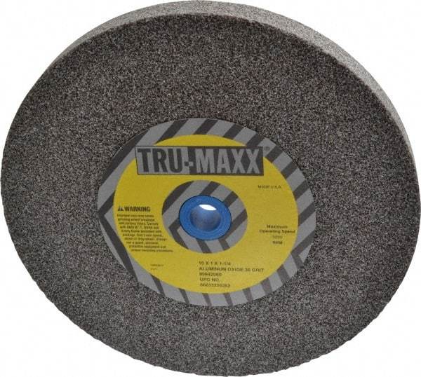 Tru-Maxx - 36 Grit Aluminum Oxide Bench & Pedestal Grinding Wheel - 10" Diam x 1-1/4" Hole x 1" Thick, 3250 Max RPM, P Hardness, Very Coarse Grade , Vitrified Bond - Exact Tool & Supply