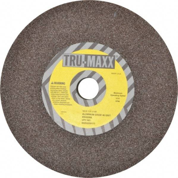 Tru-Maxx - 46 Grit Aluminum Oxide Bench & Pedestal Grinding Wheel - 10" Diam x 1-1/4" Hole x 1" Thick, 3250 Max RPM, P Hardness, Coarse Grade , Vitrified Bond - Exact Tool & Supply