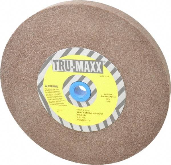 Tru-Maxx - 60 Grit Aluminum Oxide Bench & Pedestal Grinding Wheel - 10" Diam x 1-1/4" Hole x 1" Thick, 3250 Max RPM, P Hardness, Medium Grade , Vitrified Bond - Exact Tool & Supply