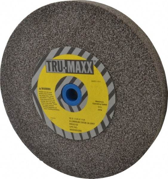 Tru-Maxx - 36 Grit Aluminum Oxide Bench & Pedestal Grinding Wheel - 10" Diam x 1-1/4" Hole x 1-1/4" Thick, 3250 Max RPM, O Hardness, Very Coarse Grade , Vitrified Bond - Exact Tool & Supply
