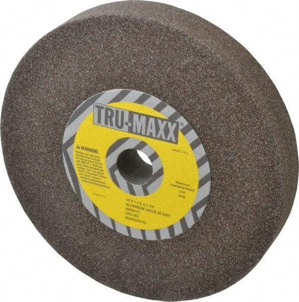 Tru-Maxx - 46 Grit Aluminum Oxide Bench & Pedestal Grinding Wheel - 10" Diam x 1-1/4" Hole x 1-1/2" Thick, 3250 Max RPM, P Hardness, Coarse Grade , Vitrified Bond - Exact Tool & Supply