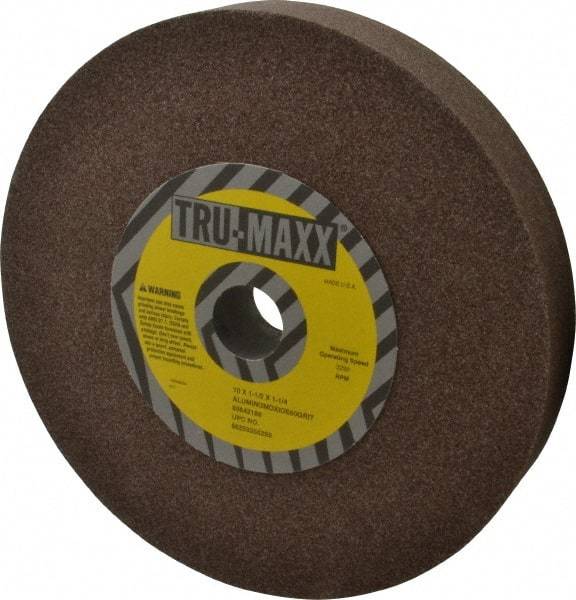 Tru-Maxx - 60 Grit Aluminum Oxide Bench & Pedestal Grinding Wheel - 10" Diam x 1-1/2" Hole x 1-1/2" Thick, 3250 Max RPM, P Hardness, Medium Grade , Vitrified Bond - Exact Tool & Supply