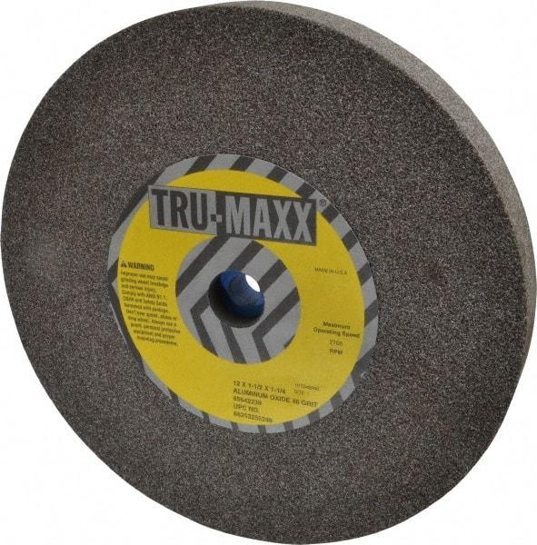 Tru-Maxx - 46 Grit Aluminum Oxide Bench & Pedestal Grinding Wheel - 12" Diam x 1-1/4" Hole x 1-1/2" Thick, 2705 Max RPM, P Hardness, Coarse Grade , Vitrified Bond - Exact Tool & Supply