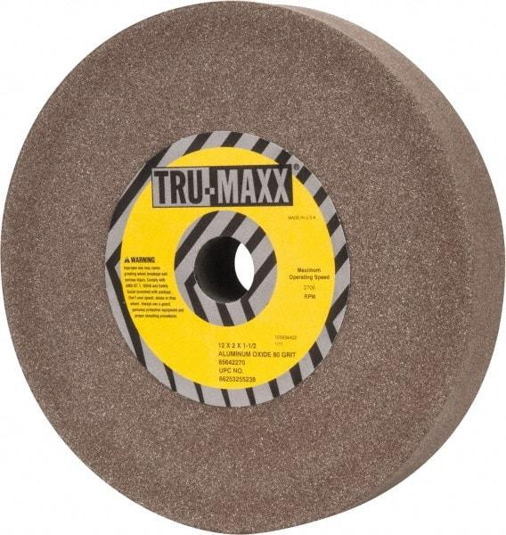 Tru-Maxx - 80 Grit Aluminum Oxide Bench & Pedestal Grinding Wheel - 12" Diam x 1-1/2" Hole x 2" Thick, 2705 Max RPM, P Hardness, Medium Grade , Vitrified Bond - Exact Tool & Supply