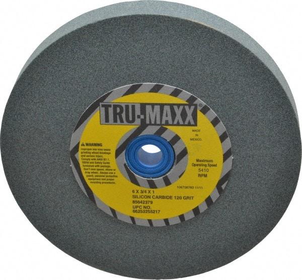 Tru-Maxx - 120 Grit Silicon Carbide Bench & Pedestal Grinding Wheel - 6" Diam x 1" Hole x 3/4" Thick, 5410 Max RPM, K Hardness, Fine Grade , Vitrified Bond - Exact Tool & Supply