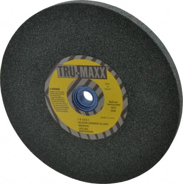 Tru-Maxx - 60 Grit Silicon Carbide Bench & Pedestal Grinding Wheel - 7" Diam x 1" Hole x 1/2" Thick, 3600 Max RPM, K Hardness, Medium Grade , Vitrified Bond - Exact Tool & Supply