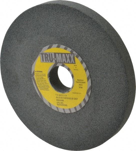 Tru-Maxx - 80 Grit Silicon Carbide Bench & Pedestal Grinding Wheel - 7" Diam x 1-1/4" Hole x 3/4" Thick, 3600 Max RPM, K Hardness, Medium Grade , Vitrified Bond - Exact Tool & Supply
