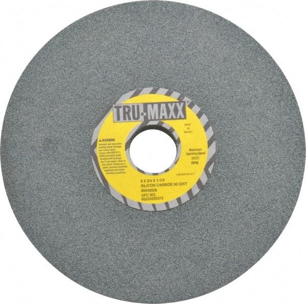 Tru-Maxx - 60 Grit Silicon Carbide Bench & Pedestal Grinding Wheel - 8" Diam x 1-1/4" Hole x 3/4" Thick, 3600 Max RPM, K Hardness, Medium Grade , Vitrified Bond - Exact Tool & Supply