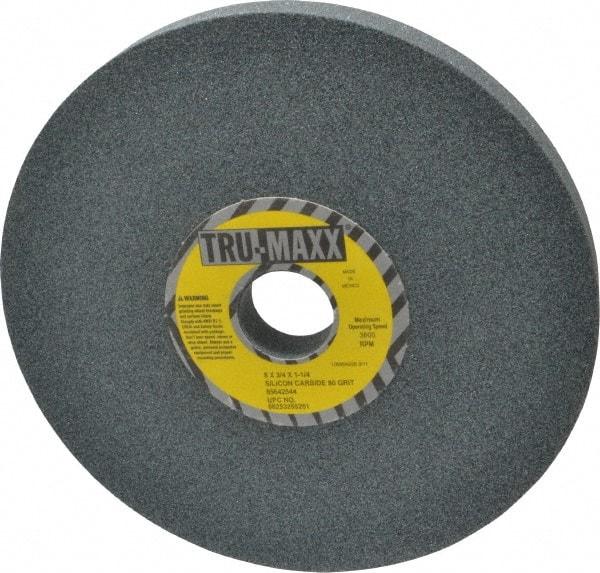 Tru-Maxx - 80 Grit Silicon Carbide Bench & Pedestal Grinding Wheel - 8" Diam x 1-1/4" Hole x 3/4" Thick, 3600 Max RPM, K Hardness, Medium Grade , Vitrified Bond - Exact Tool & Supply