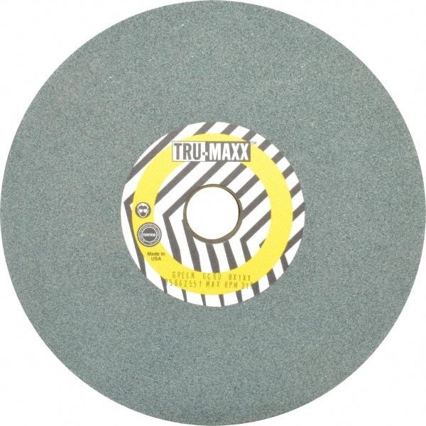 Tru-Maxx - 60 Grit Silicon Carbide Bench & Pedestal Grinding Wheel - 8" Diam x 1" Hole x 1" Thick, 3600 Max RPM, K Hardness, Medium Grade , Vitrified Bond - Exact Tool & Supply