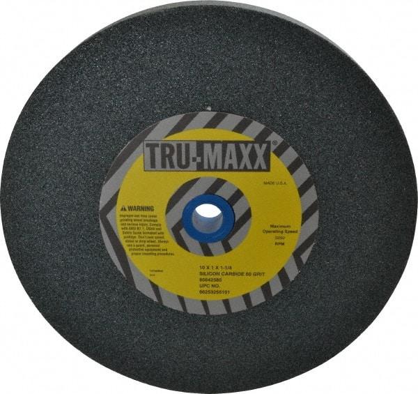 Tru-Maxx - 60 Grit Silicon Carbide Bench & Pedestal Grinding Wheel - 10" Diam x 1-1/4" Hole x 1" Thick, 3250 Max RPM, K Hardness, Medium Grade , Vitrified Bond - Exact Tool & Supply