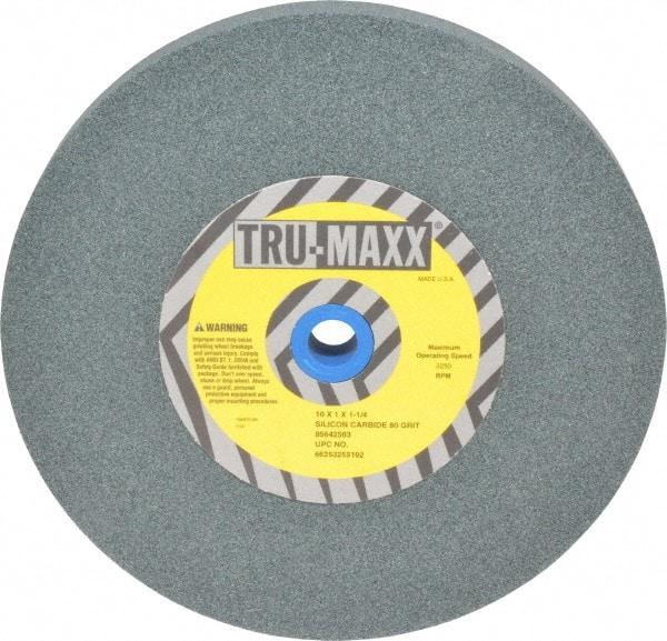 Tru-Maxx - 80 Grit Silicon Carbide Bench & Pedestal Grinding Wheel - 10" Diam x 1-1/4" Hole x 1" Thick, 3250 Max RPM, K Hardness, Medium Grade , Vitrified Bond - Exact Tool & Supply