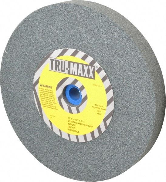 Tru-Maxx - 60 Grit Silicon Carbide Bench & Pedestal Grinding Wheel - 10" Diam x 1-1/4" Hole x 1-1/4" Thick, 3250 Max RPM, K Hardness, Medium Grade , Vitrified Bond - Exact Tool & Supply