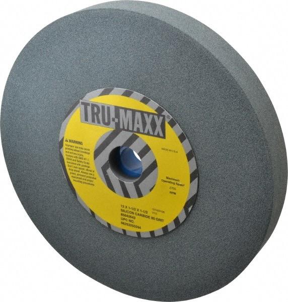 Tru-Maxx - 80 Grit Silicon Carbide Bench & Pedestal Grinding Wheel - 12" Diam x 1-1/2" Hole x 1-1/2" Thick, 2705 Max RPM, K Hardness, Medium Grade , Vitrified Bond - Exact Tool & Supply