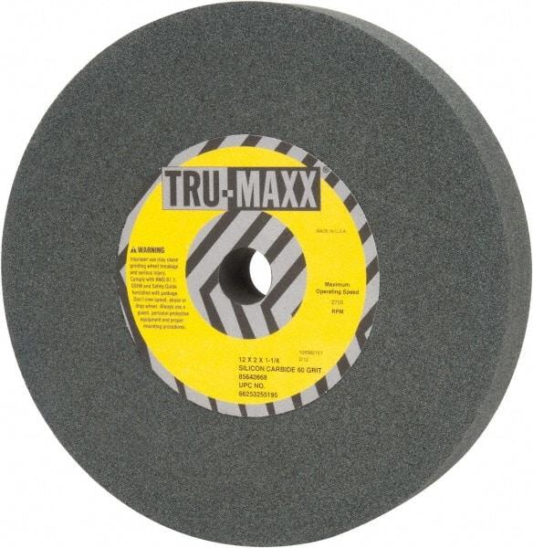 Tru-Maxx - 60 Grit Silicon Carbide Bench & Pedestal Grinding Wheel - 12" Diam x 1-1/4" Hole x 2" Thick, 2705 Max RPM, M Hardness, Medium Grade , Vitrified Bond - Exact Tool & Supply
