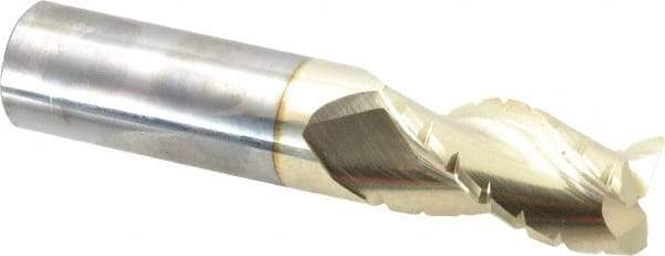 Accupro - 1" Diam, 2" LOC, 3 Flute Solid Carbide Roughing & Finishing Square End Mill - ZrN Finish, 5" OAL, 1" Shank Diam, Straight Shank, 37° Helix, Centercutting - Exact Tool & Supply
